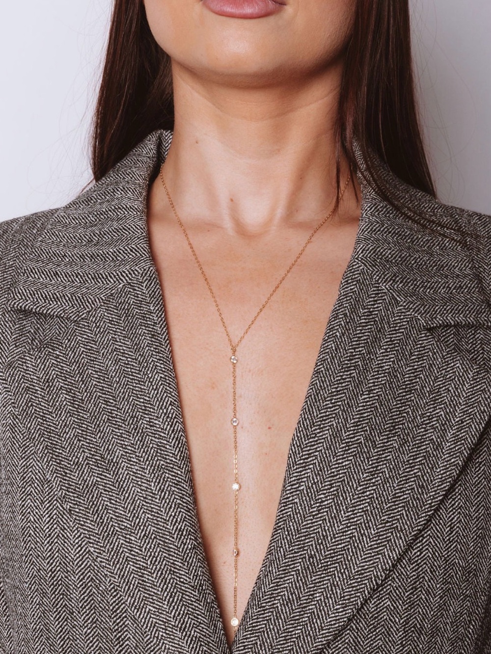 Delicate Gold Y-Drop Necklace with Crystal Accents
